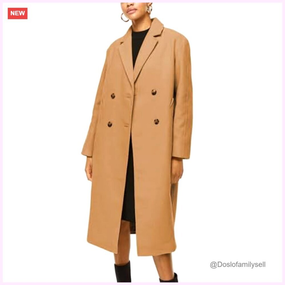 Wool Blend Pea Coat Classic Notched Collar Double Breasted Outerwear Jacket - Picture 2 of 7